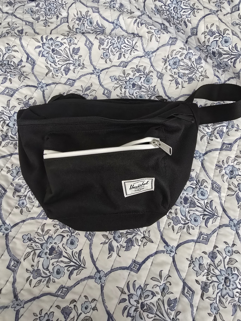 Black Waist Bag with White Zipper